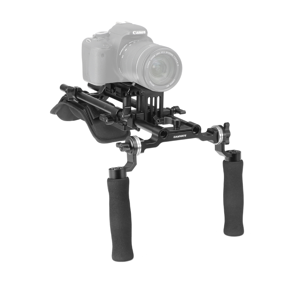 CAMVATE Shoulder Support Rig With Manfrotto QR Baseplate & Dual Rosette Handgrip (Sponge-covered) For DSLR Camera / Camcorder