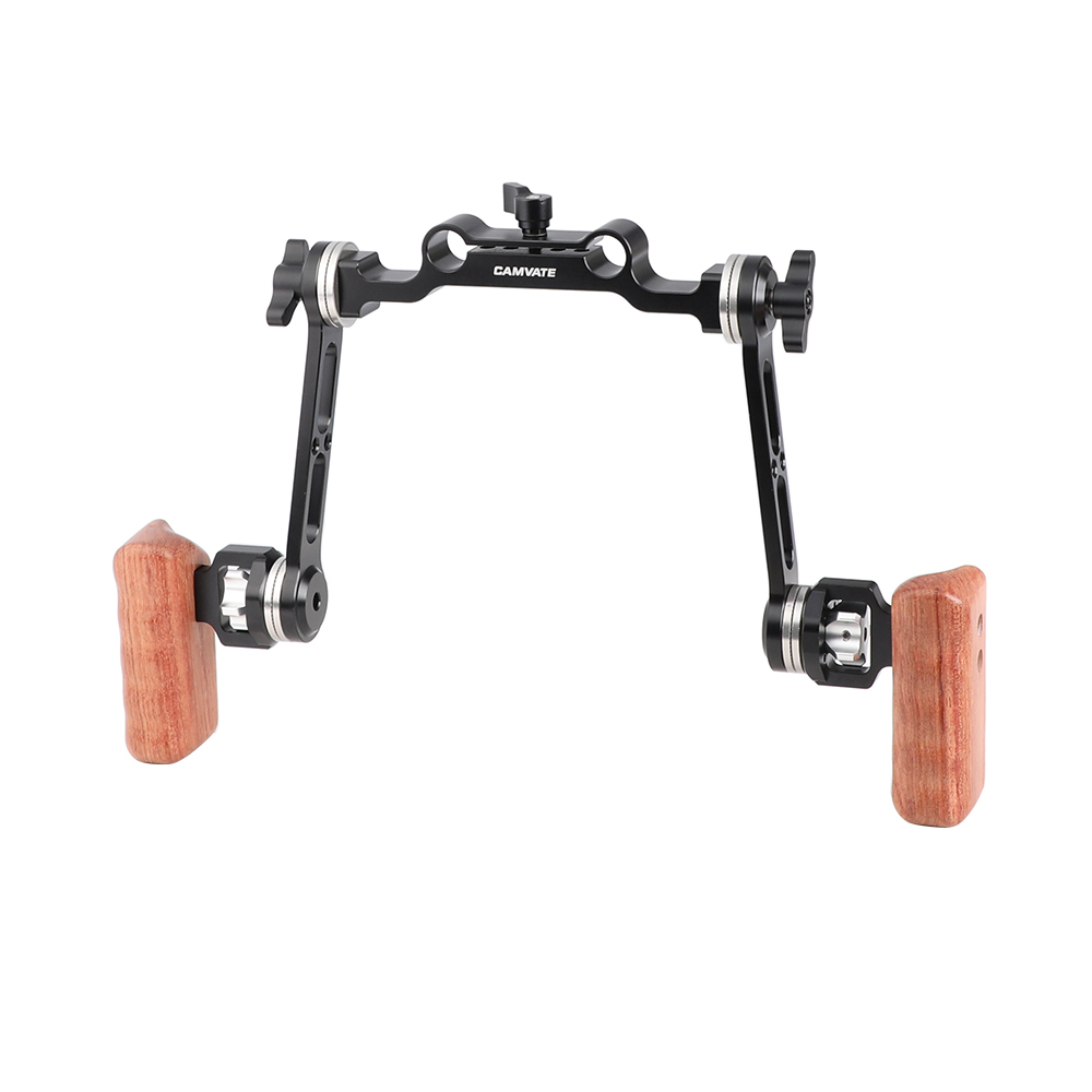 CAMVATE Adjustable ARRI Rosette Extension Arm Handgrip Pair (Wood) With 15mm Railblock For DLSR Camera Shoulder Rig