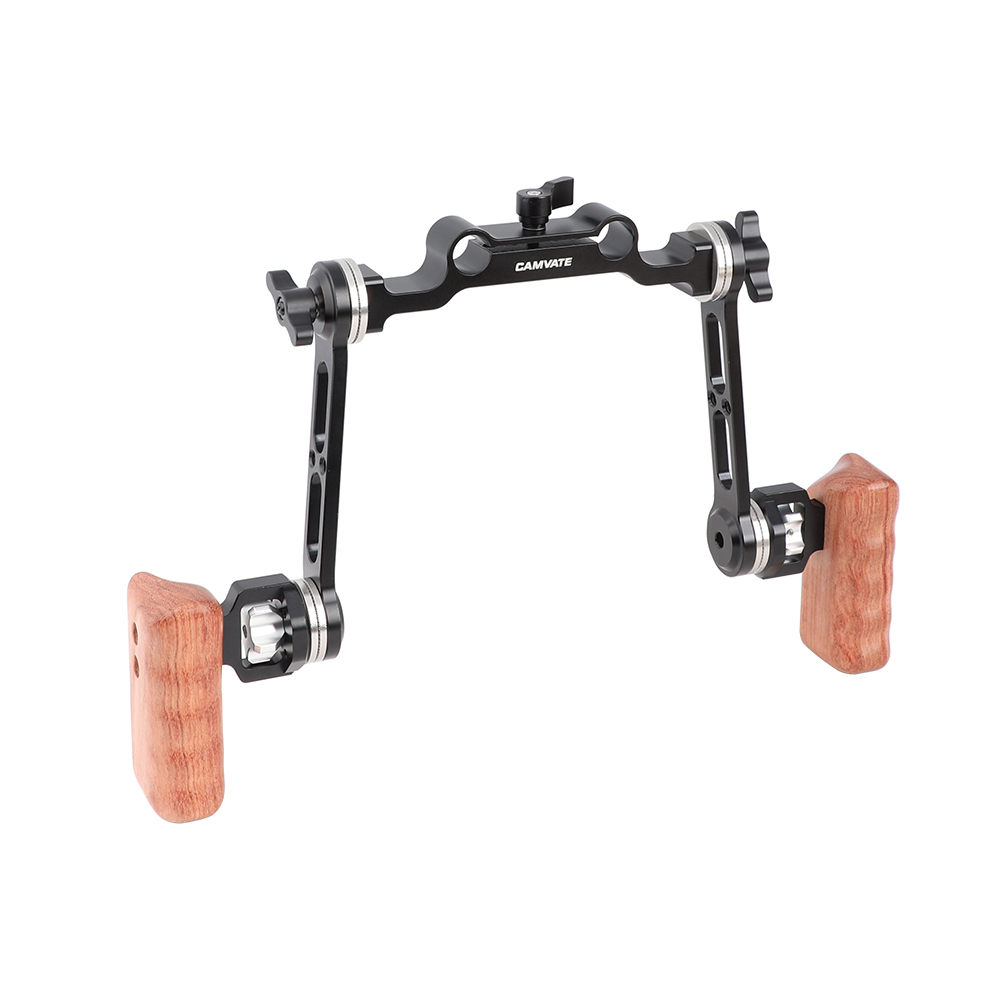 CAMVATE Adjustable ARRI Rosette Extension Arm Handgrip Pair (Wood) With 15mm Railblock For DLSR Camera Shoulder Rig