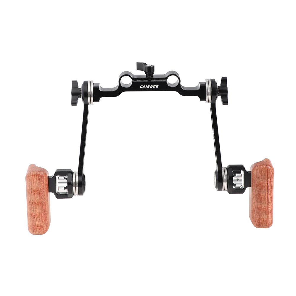 CAMVATE Adjustable ARRI Rosette Extension Arm Handgrip Pair (Wood) With 15mm Railblock For DLSR Camera Shoulder Rig