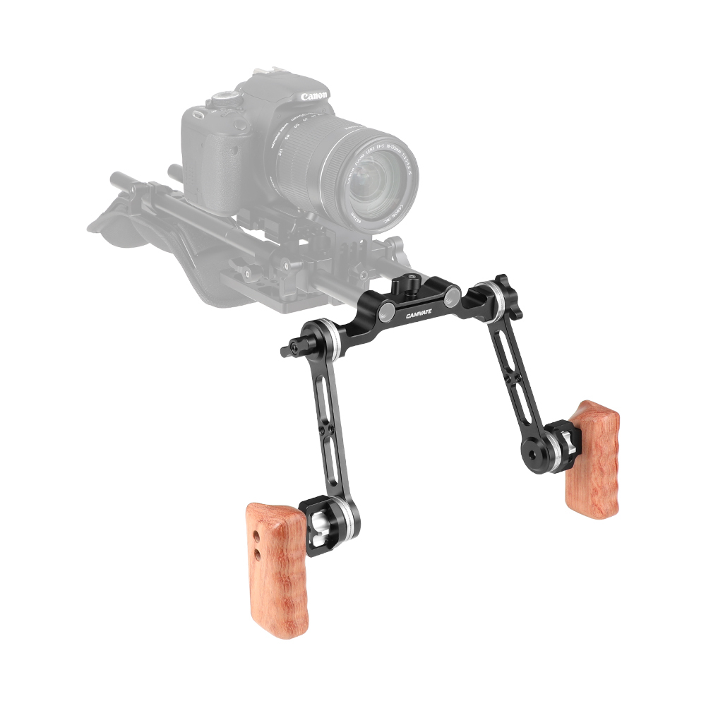 CAMVATE Adjustable ARRI Rosette Extension Arm Handgrip Pair (Wood) With 15mm Railblock For DLSR Camera Shoulder Rig