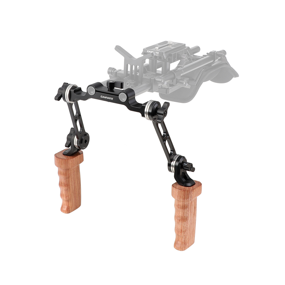 CAMVATE Dual Wooden Handgrip With ARRI Rosette Extension Arm & 15mm Railblock For DLSR Camera Shoulder Rig