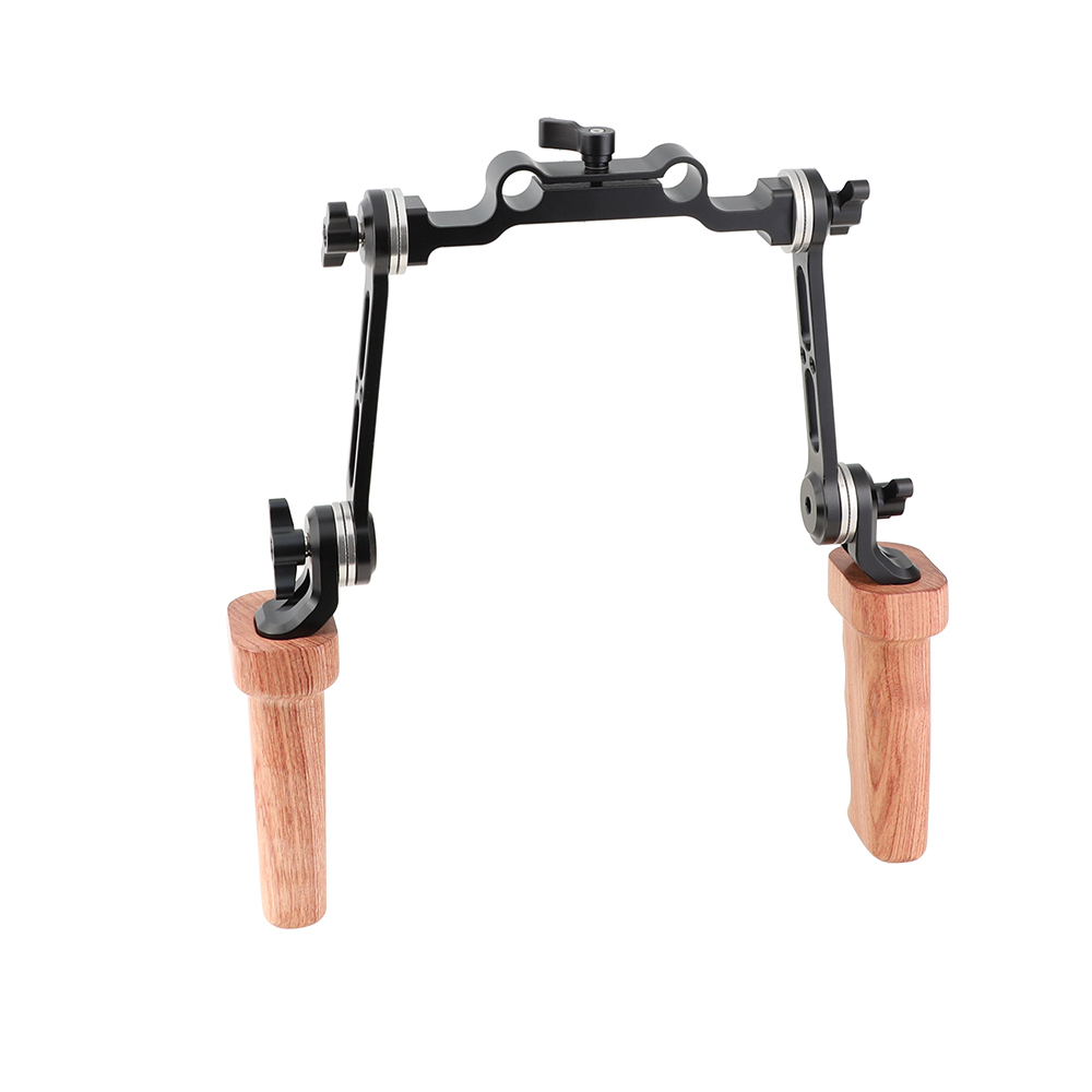 CAMVATE Dual Wooden Handgrip With ARRI Rosette Extension Arm & 15mm Railblock For DLSR Camera Shoulder Rig