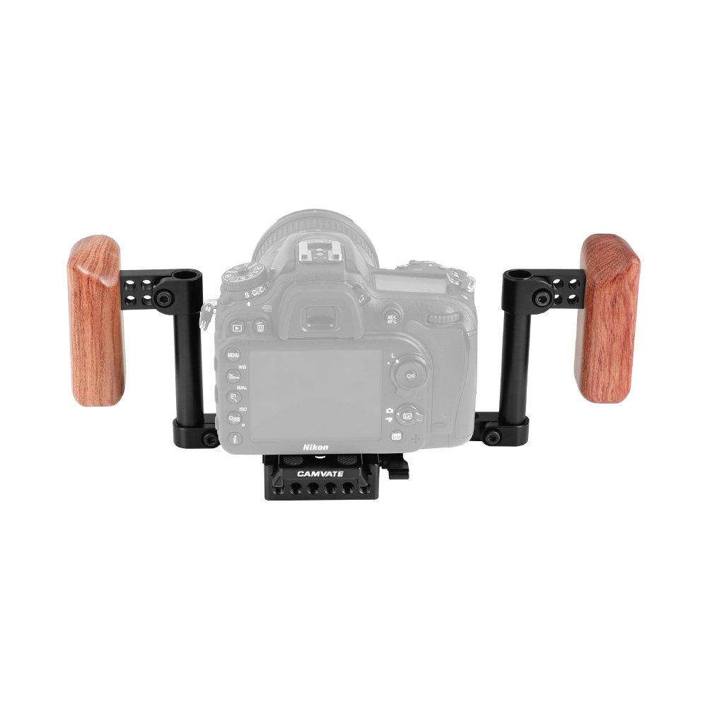 CAMVATE Handy Camera Holder Rig With Manfrotto Quick Release Plate & Dual Wooden Handgrips