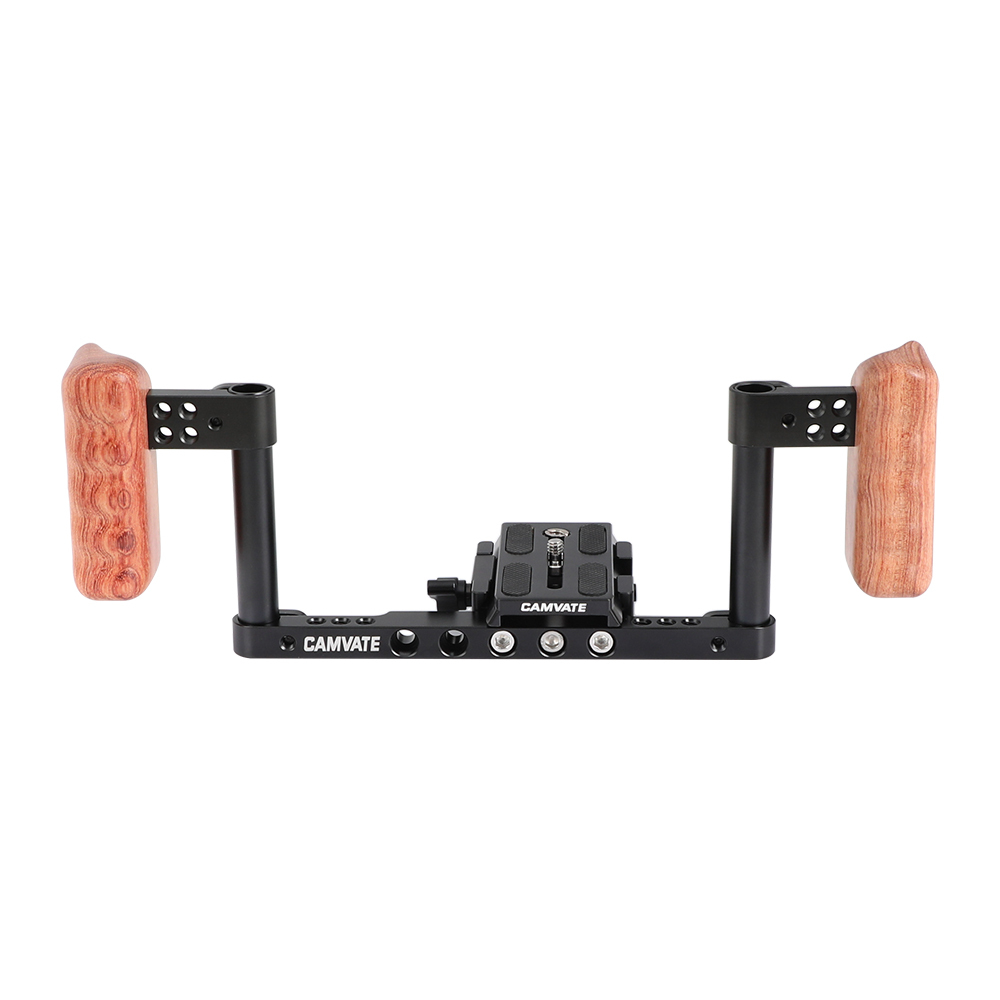 CAMVATE Handy Camera Holder Rig With Manfrotto Quick Release Plate & Dual Wooden Handgrips