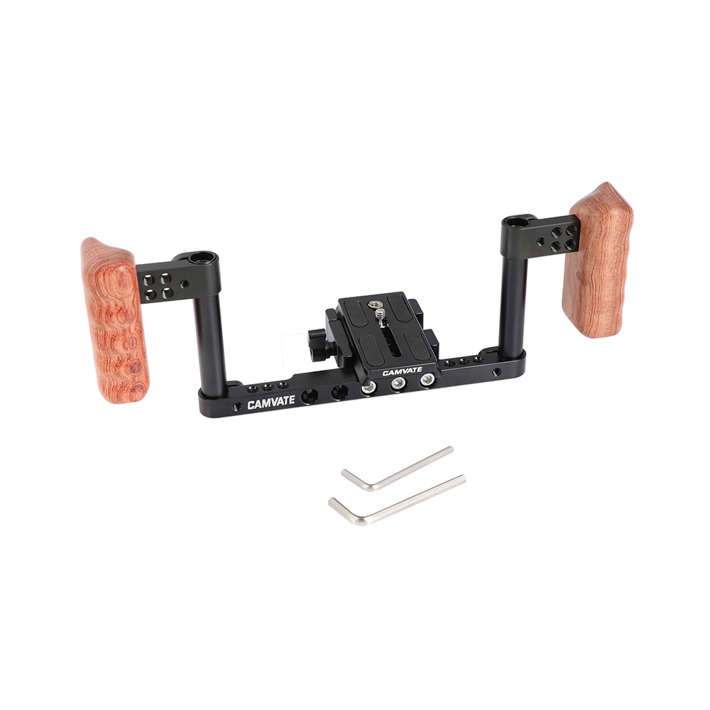 CAMVATE Handy Camera Holder Rig With Manfrotto Quick Release Plate & Dual Wooden Handgrips