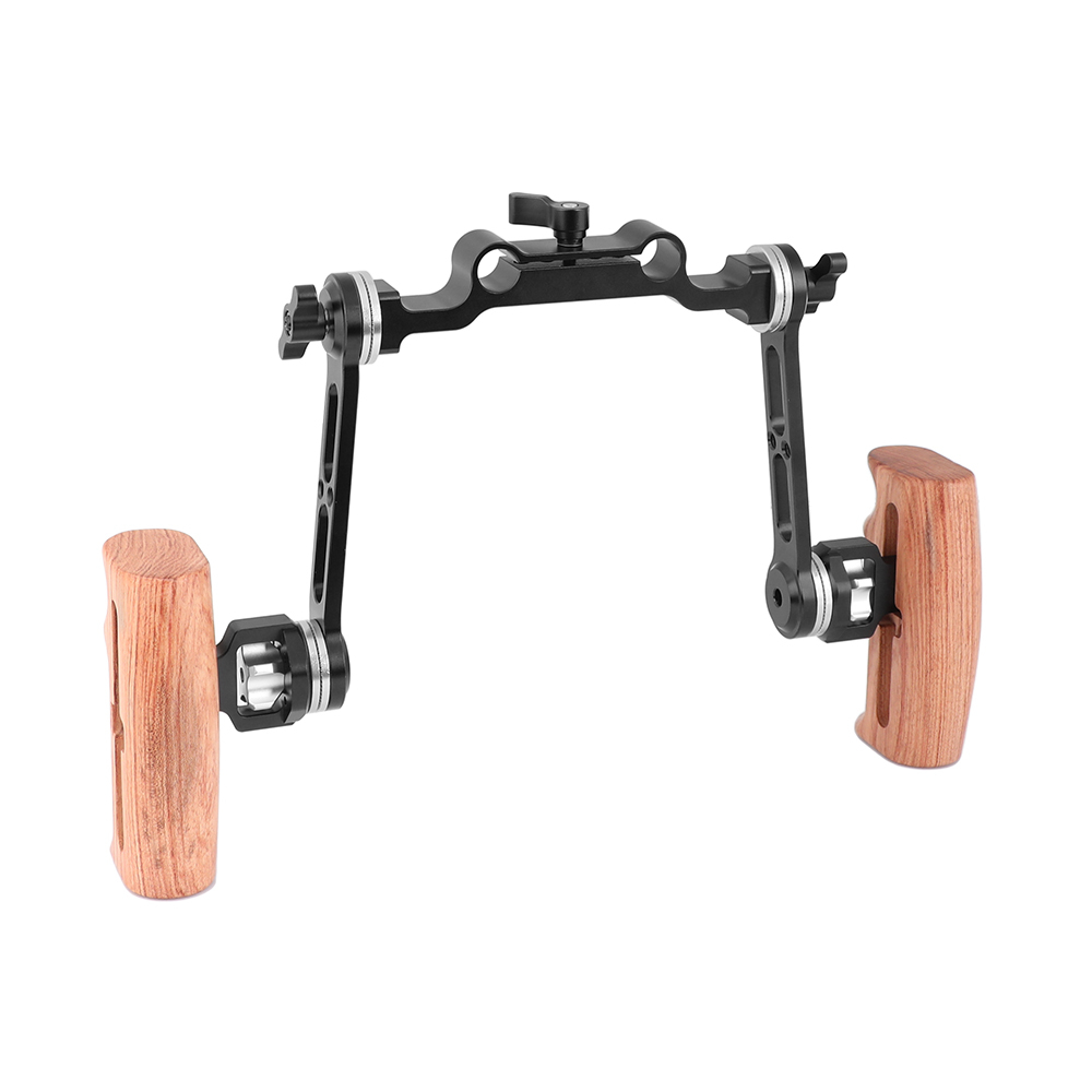 CAMVATE Dual Wooden Handle With Adjustable ARRI Rosette Extension Arm & 15mm Railblock For DLSR Camera Shoulder Rig