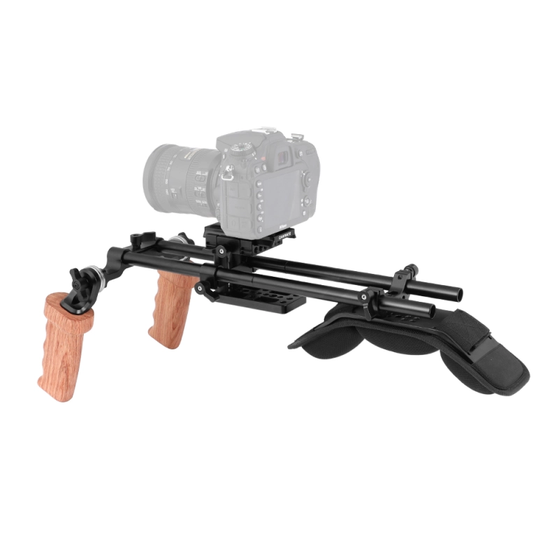 CAMVATE Pro Shoulder Support Rig With Manfrotto Quick Release Plate & Dual Wooden Hand Grip Rosette Connection