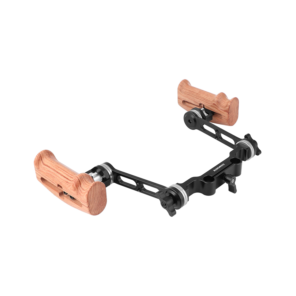 CAMVATE Dual Wooden Handle With Adjustable ARRI Rosette Extension Arm & 15mm Railblock For DLSR Camera Shoulder Rig