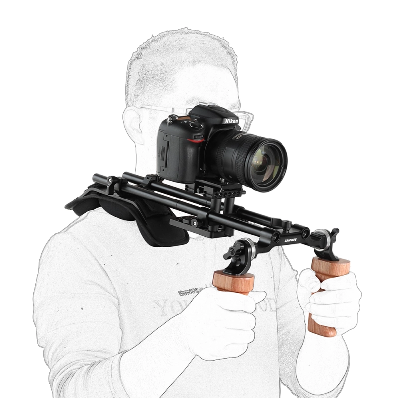 CAMVATE Pro Shoulder Support Rig With Manfrotto Quick Release Plate & Dual Wooden Hand Grip Rosette Connection