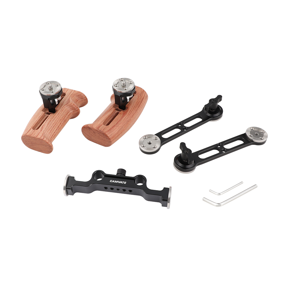 CAMVATE Dual Wooden Handle With Adjustable ARRI Rosette Extension Arm & 15mm Railblock For DLSR Camera Shoulder Rig