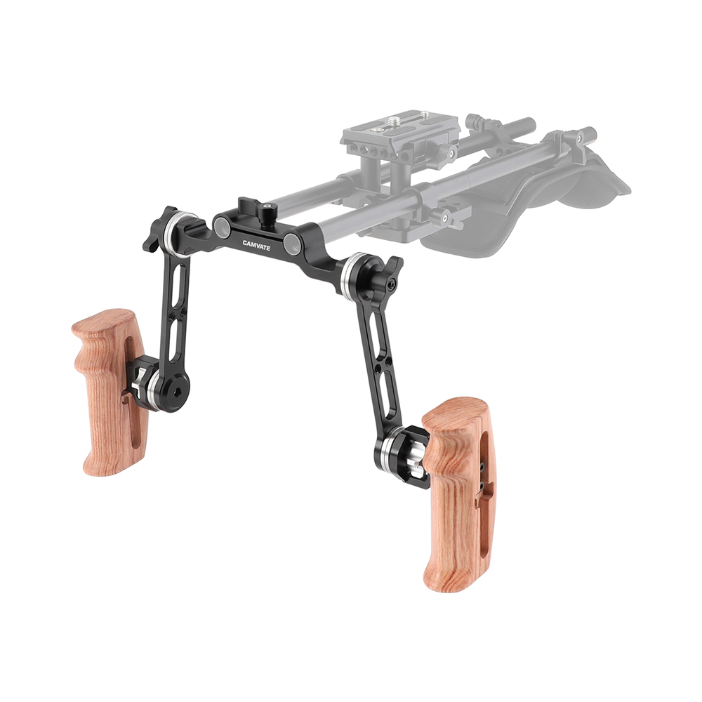 CAMVATE Dual Wooden Handle With Adjustable ARRI Rosette Extension Arm & 15mm Railblock For DLSR Camera Shoulder Rig