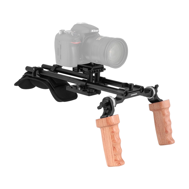 CAMVATE Pro Shoulder Support Rig With Manfrotto Quick Release Plate & Dual Wooden Hand Grip Rosette Connection