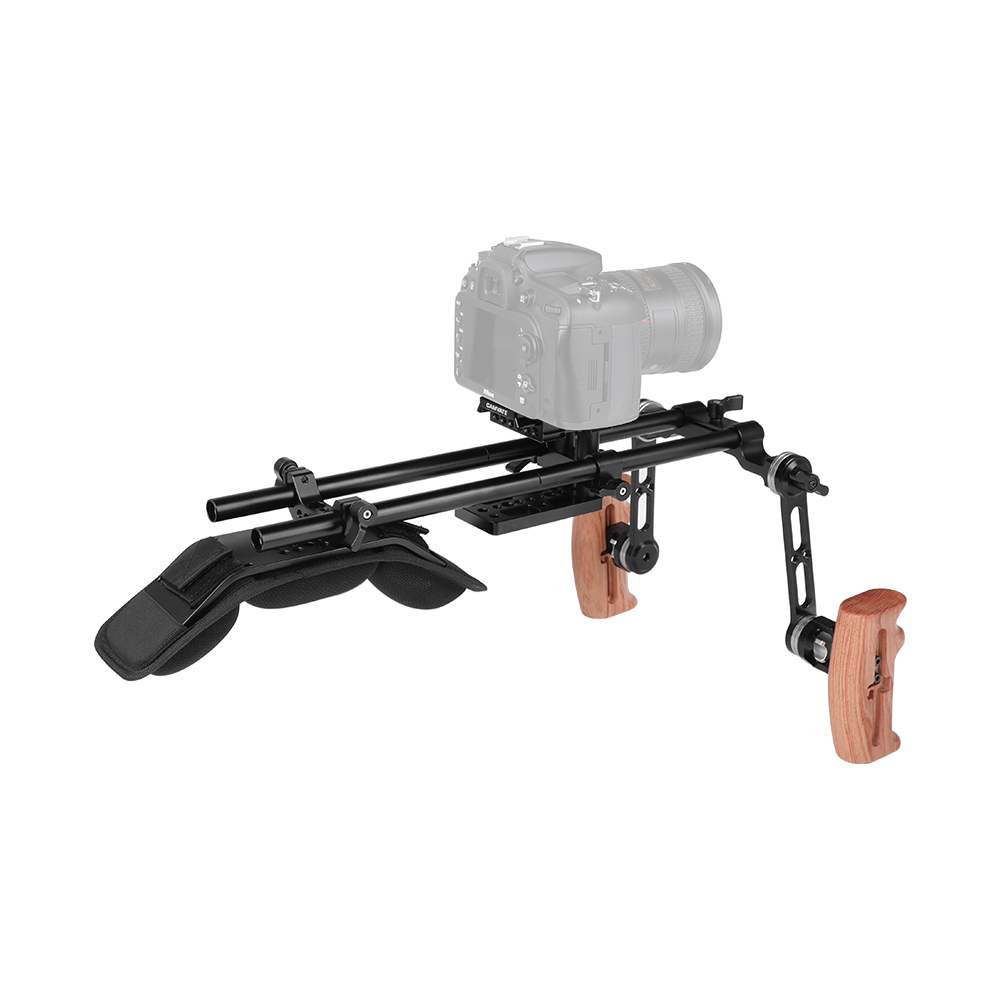 CAMVATE Pro Shoulder Support Rig With Manfrotto Quick Release Baseplate & ARRI Rosette Extension Arm Wooden Hand Grip Pair