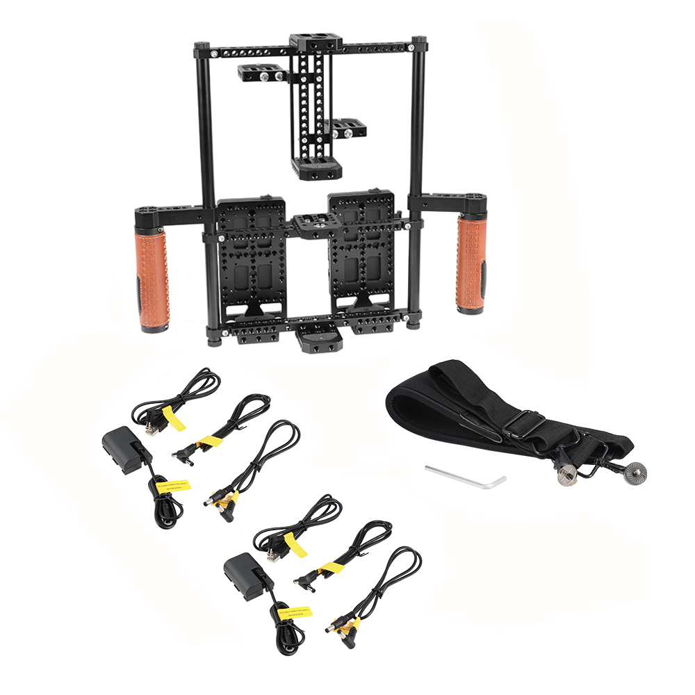 CAMVATE 2-in-1 Director's Monitor Cage Rig With Double Power Supply Splitters & Leather-covered Hand Grips (For 5" & 7" Monitors)