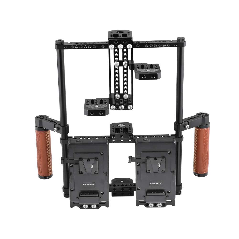 CAMVATE 2-in-1 Director's Monitor Cage Rig With Double Power Supply Splitters & Leather-covered Hand Grips (For 5" & 7" Monitors)