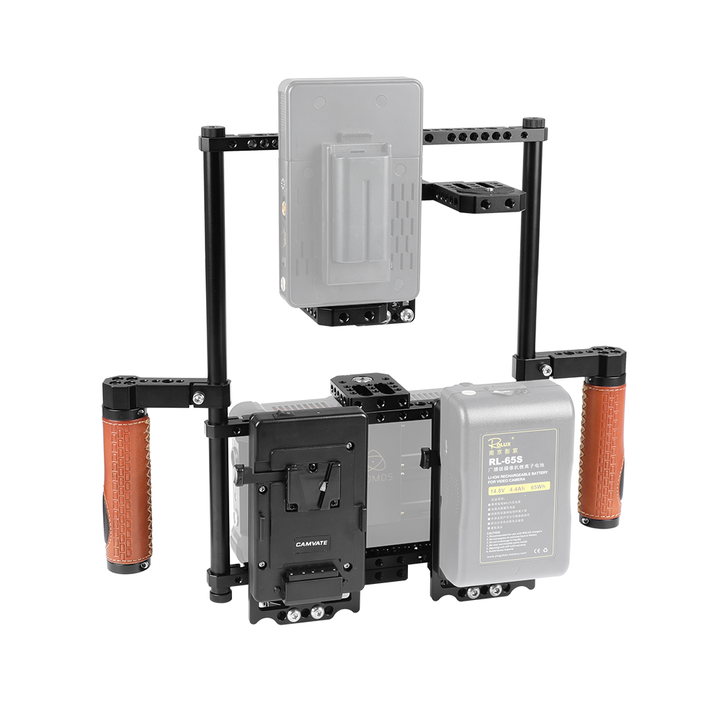 CAMVATE 2-in-1 Director's Monitor Cage Rig With Double Power Supply Splitters & Leather-covered Hand Grips (For 5" & 7" Monitors)