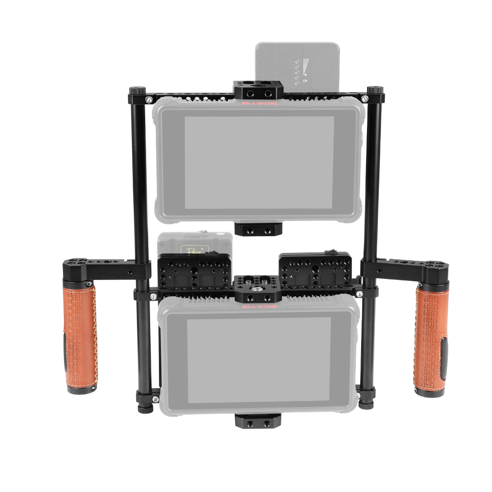 CAMVATE 2-in-1 Director's Monitor Cage Rig With Double Power Supply Splitters & Leather-covered Hand Grips (For 5" & 7" Monitors)