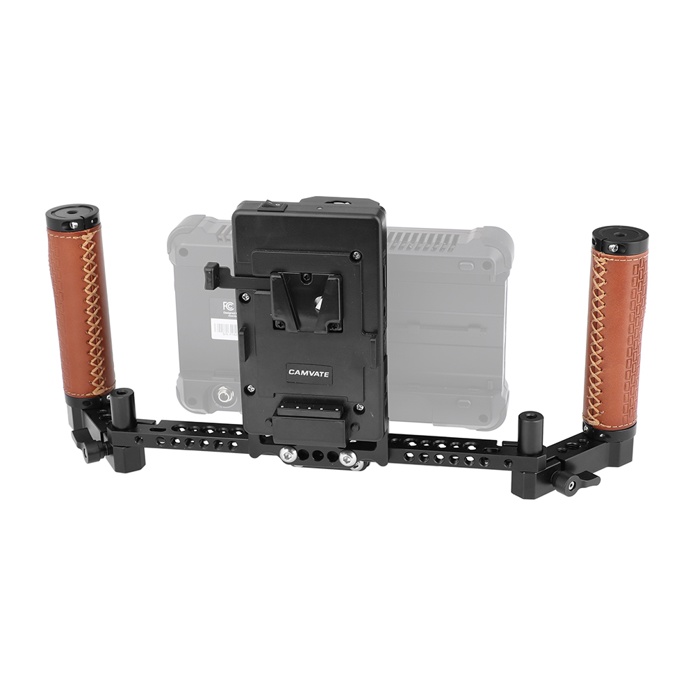 CAMVATE 5" & 7" Director's Monitor Cage Rig With V Lock Power Splitter & Leather-covered Handle Grips