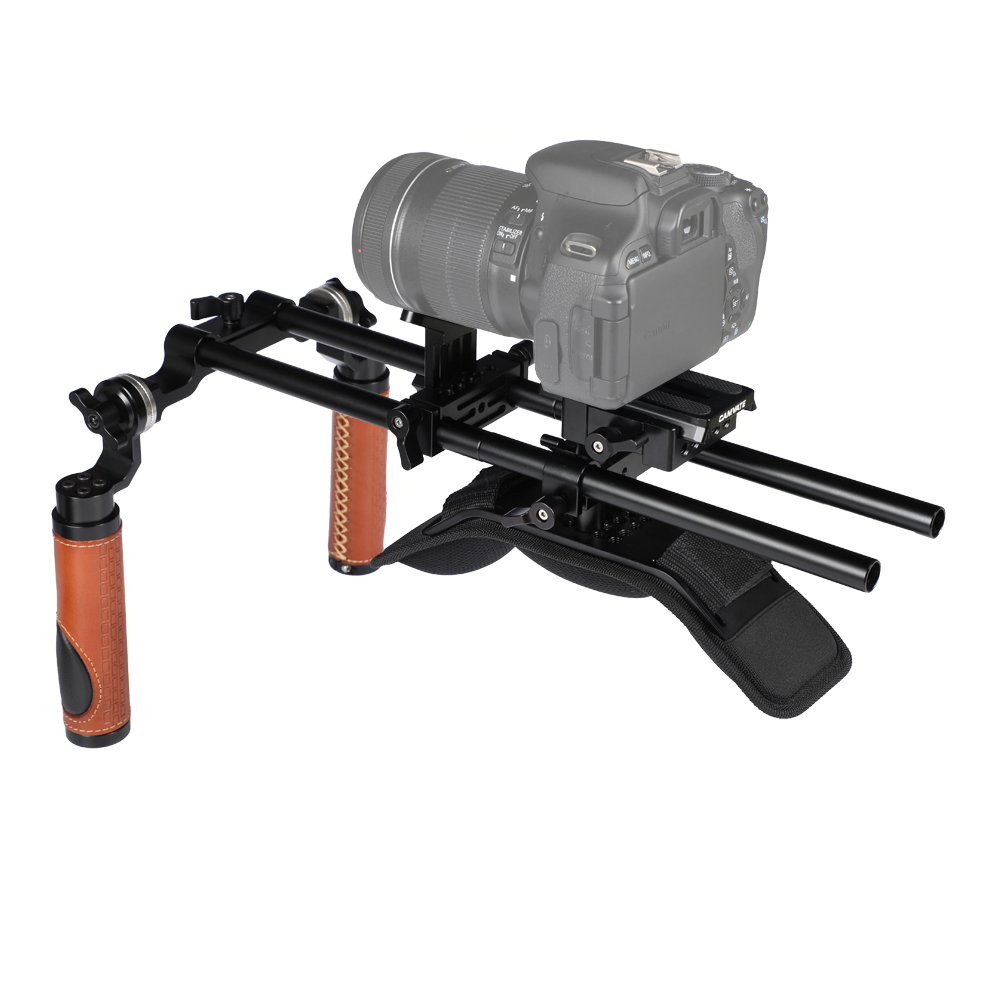 CAMVATE Shoulder Mount Rig With Manfrotto QR Baseplate & Dual Rosette Handgrip (Leather-covered) For DSLR Camera / DV Camcorder