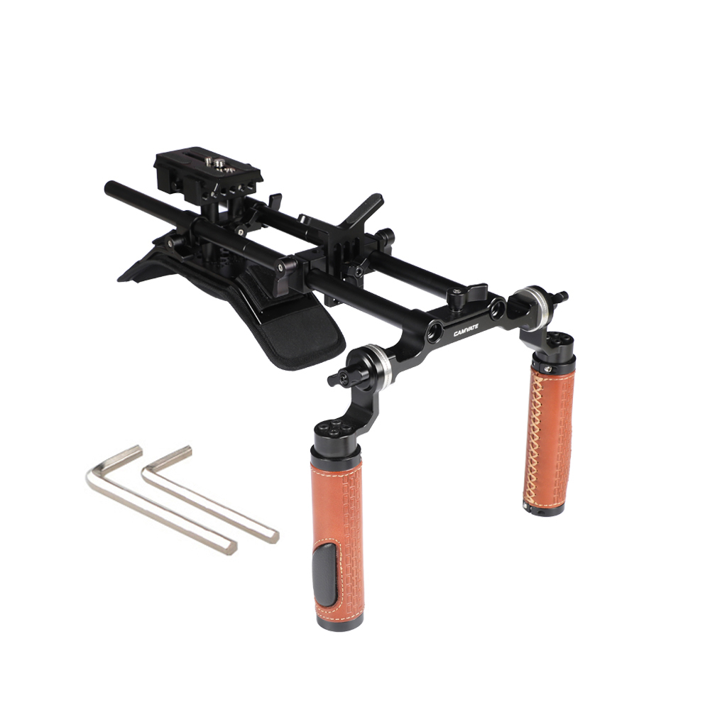 CAMVATE Shoulder Mount Rig With Manfrotto QR Baseplate & Dual Rosette Handgrip (Leather-covered) For DSLR Camera / DV Camcorder