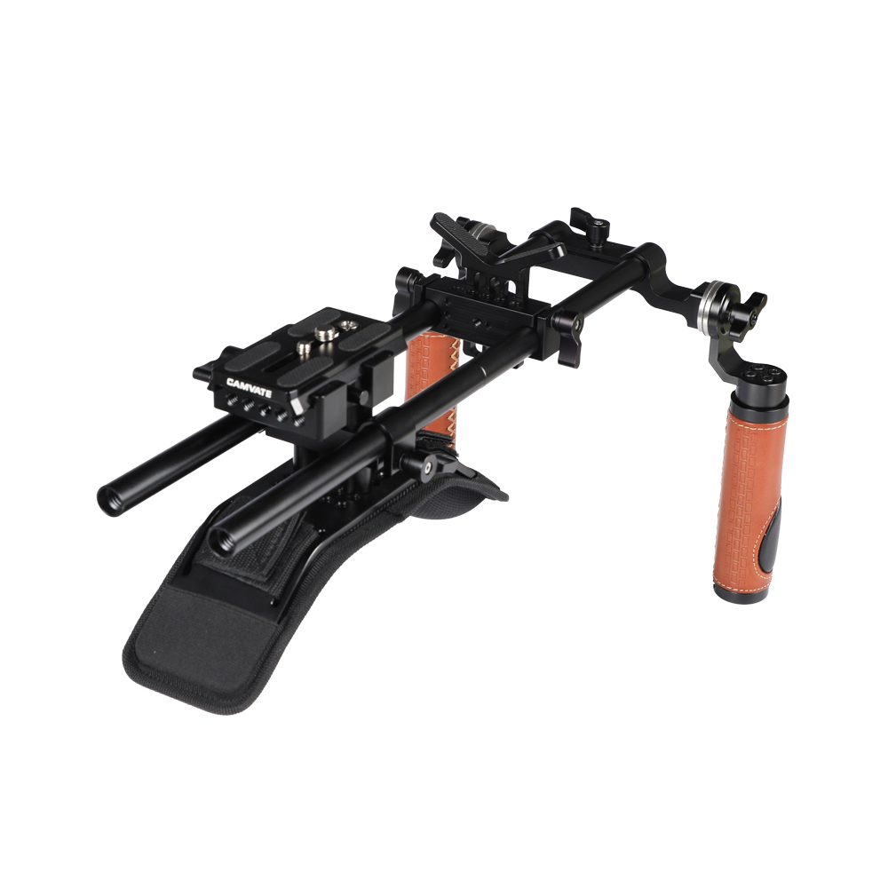 CAMVATE Shoulder Mount Rig With Manfrotto QR Baseplate & Dual Rosette Handgrip (Leather-covered) For DSLR Camera / DV Camcorder