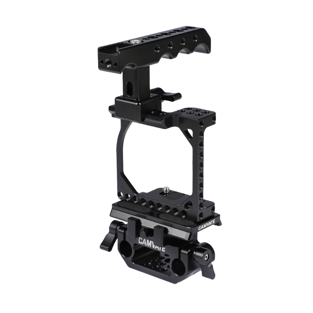 CAMVATE Full Cage Kit With Manfrotto QR Plate & NATO Cheese Handle & 15mm Railblock For Sony A6000 A6300 A6400 A6500 A6600 4K Camera