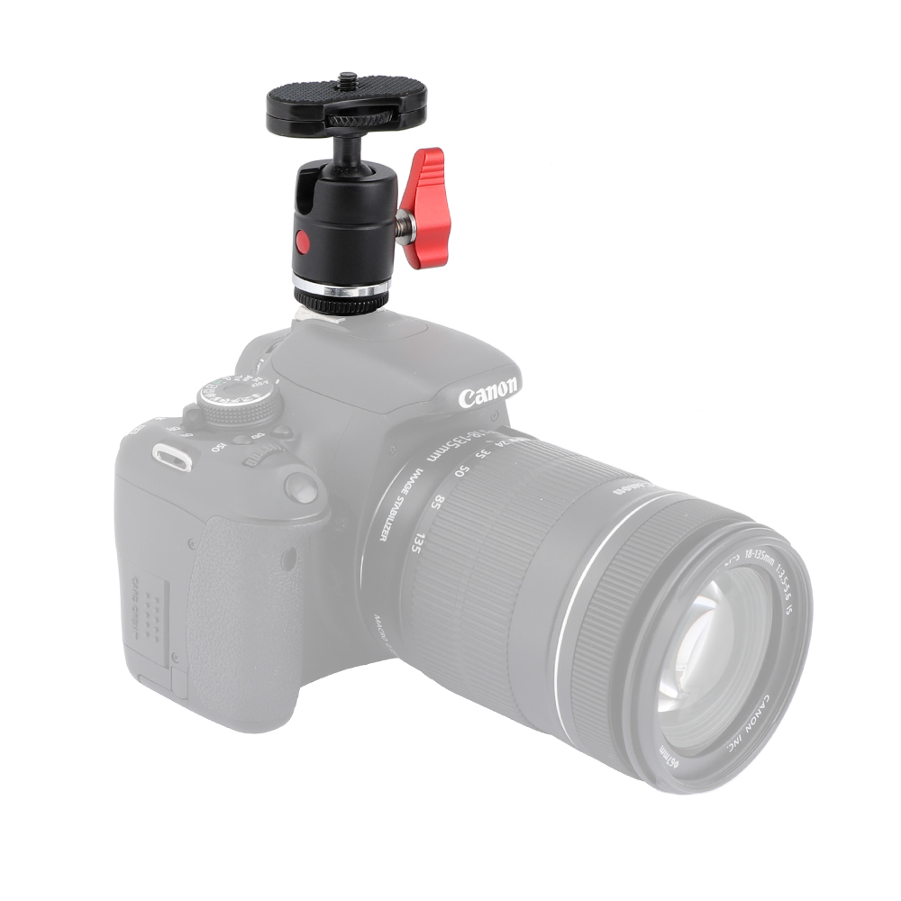 CAMVATE 1/4"-20 Male Thread Mini Ball Head With Shoe Mount Adapter & Red Ratchet Locking Knob