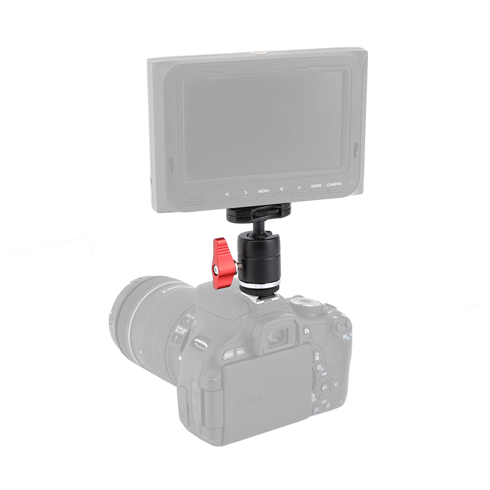 CAMVATE 1/4"-20 Male Thread Mini Ball Head With Shoe Mount Adapter & Red Ratchet Locking Knob