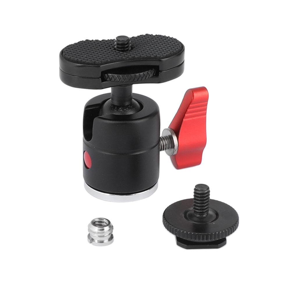 CAMVATE 1/4"-20 Male Thread Mini Ball Head With Shoe Mount Adapter & Red Ratchet Locking Knob