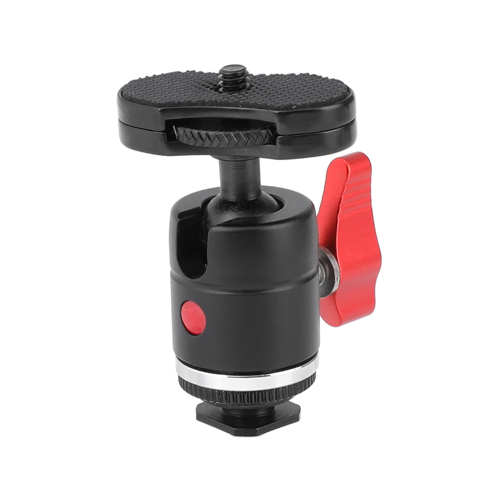 CAMVATE 1/4"-20 Male Thread Mini Ball Head With Shoe Mount Adapter & Red Ratchet Locking Knob