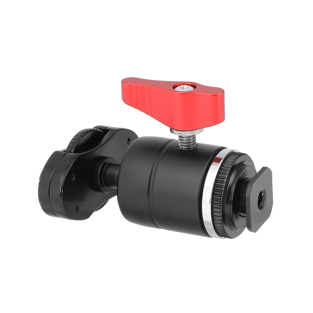CAMVATE 1/4"-20 Male Thread Mini Ball Head With Shoe Mount Adapter & Red Ratchet Locking Knob