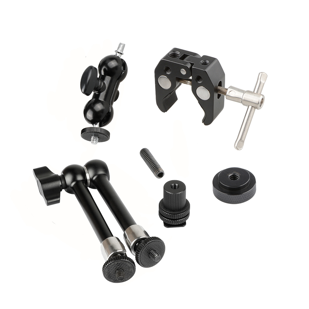 CAMVATE Super Crab Clamp + 11" Magic Articulated Arm + Mini Ball Head + 1/4" Male Female Thread Accessories For DSLR Camera Cage DIY Configuration