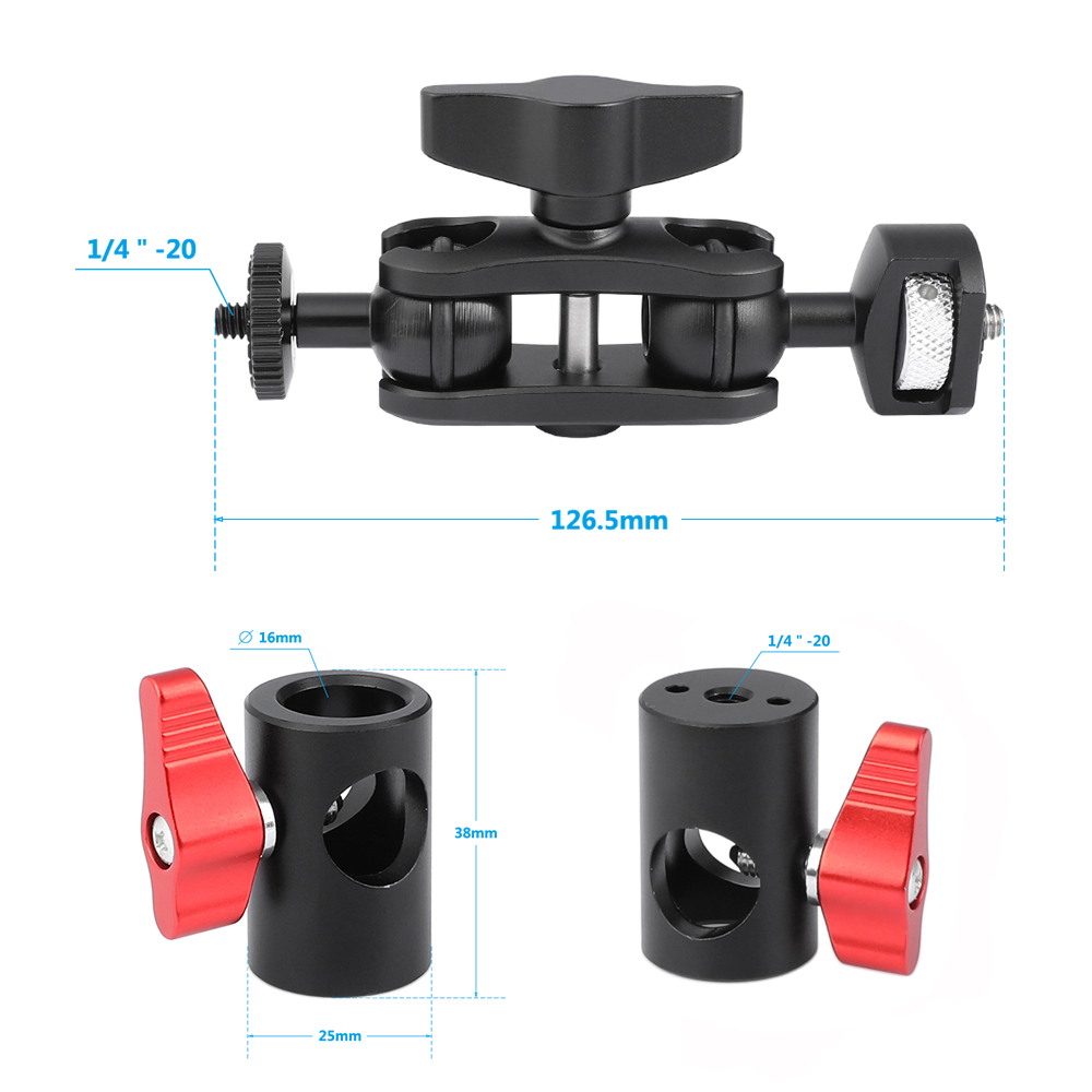 CAMVATE Versatile Magic Arm Double Ball Head 1/4"-20 Thread Screw Mount + Light Stand Head Adapter For On-camera Monitor