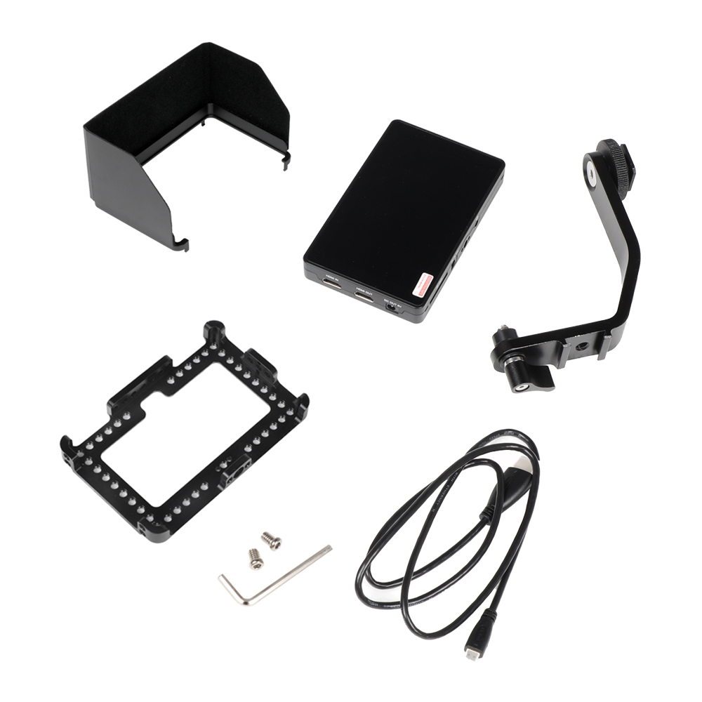 CAMVATE FeelWorld F6 Plus 5.5" 4K On-Camera Monitor + Monitor Bracket Cage Kit With Sun Hood & Tilt Arm