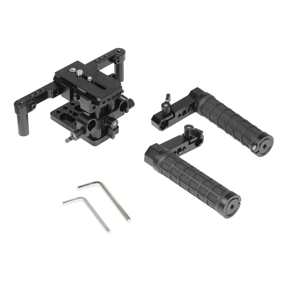 CAMVATE Manfrotto Quick Release Tripod Mount Base Plate With 15mm LWS Rod Clamp & Dual Adjustable Rubber Handgrips