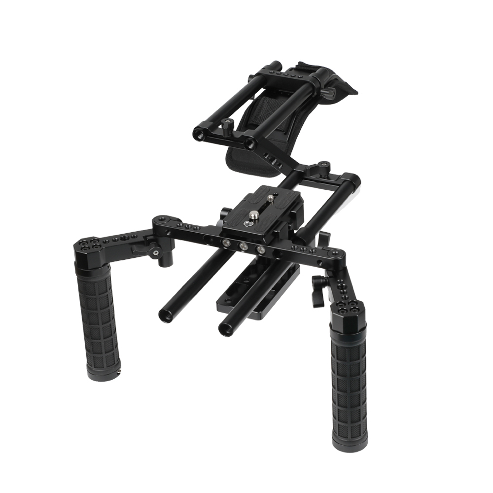 CAMVATE Manfrotto Quick Release Tripod Mount Base Plate With 15mm LWS Rod Clamp & Dual Rubber Handgrips
