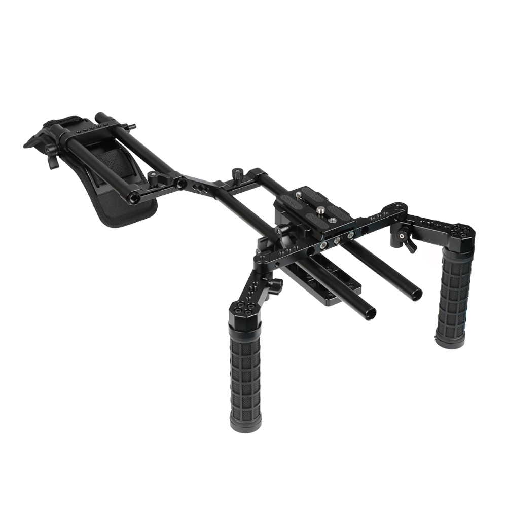 CAMVATE Manfrotto Quick Release Tripod Mount Base Plate With 15mm LWS Rod Clamp & Dual Rubber Handgrips