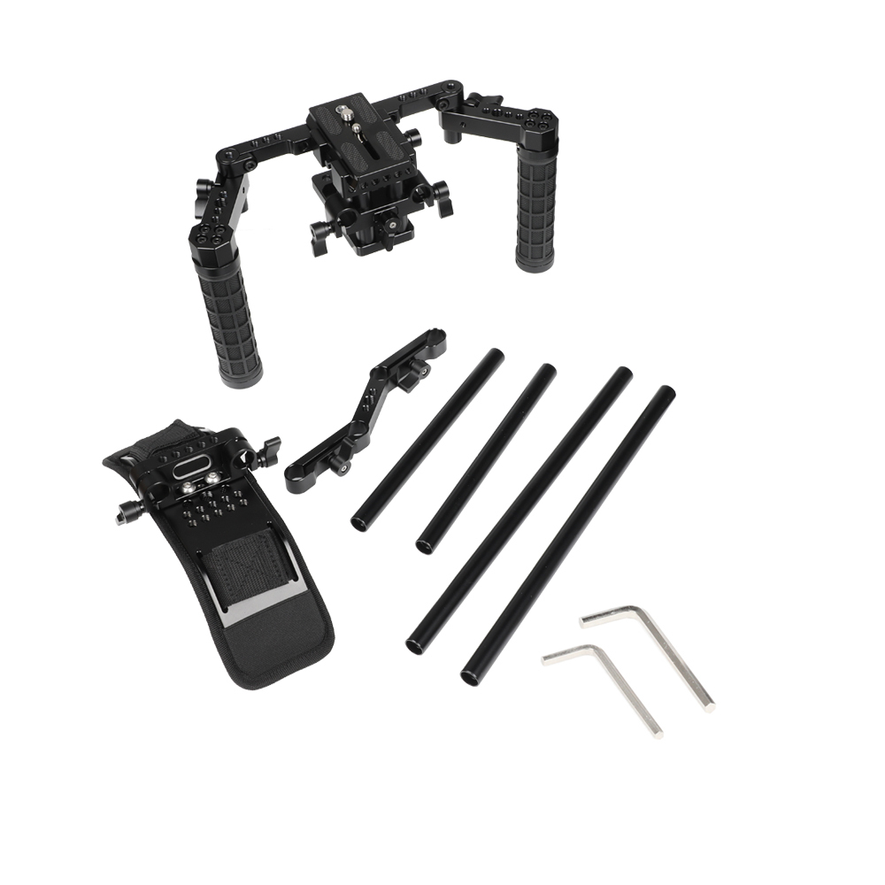 CAMVATE Manfrotto Quick Release Tripod Mount Base Plate With 15mm LWS Rod Clamp & Dual Rubber Handgrips
