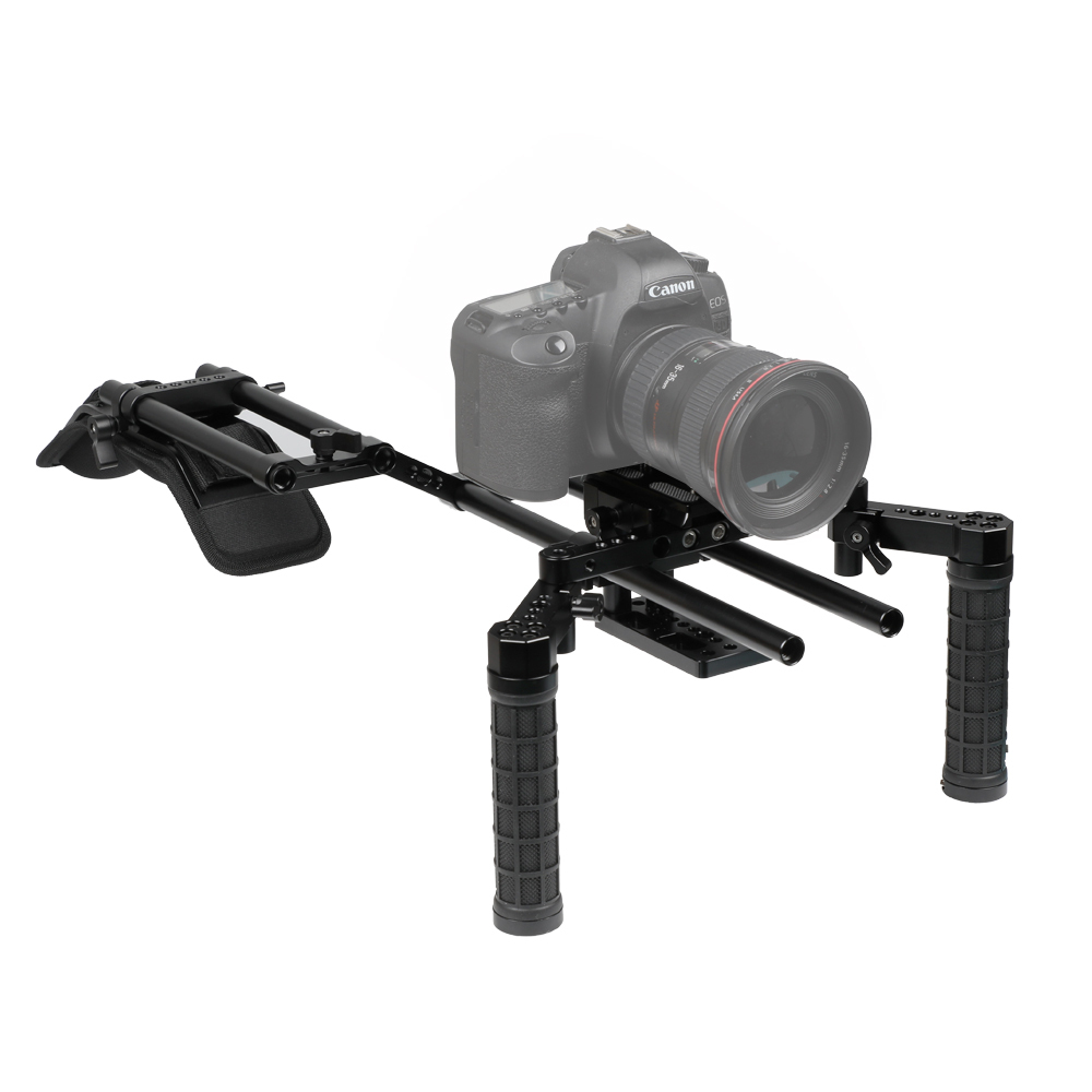 CAMVATE Manfrotto Quick Release Tripod Mount Base Plate With 15mm LWS Rod Clamp & Dual Rubber Handgrips