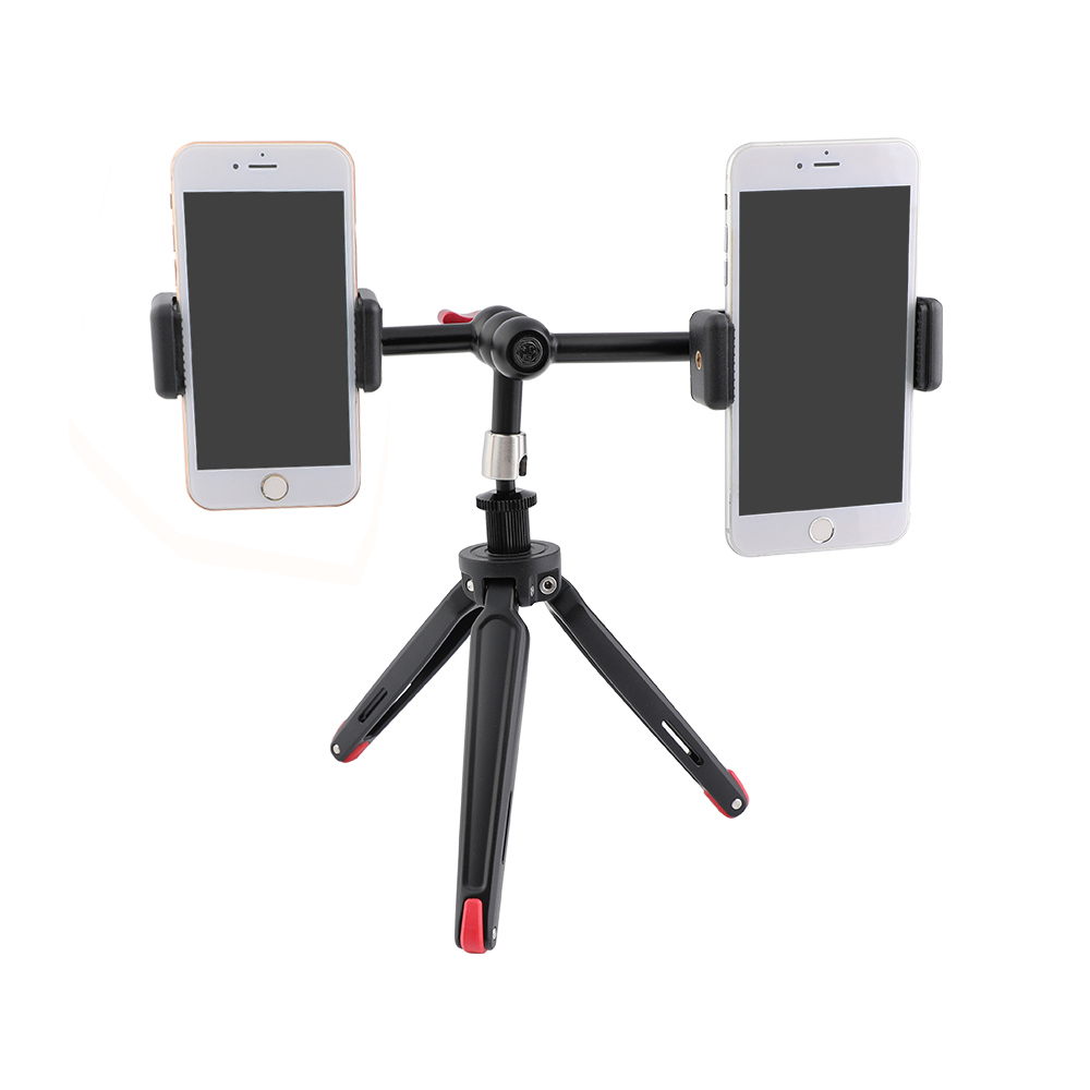 CAMVATE Foldable Mini Tabletop Tripod + 11" Triple Articulating Magic Arm With 1/4" Threads + Double Smartphone Clips