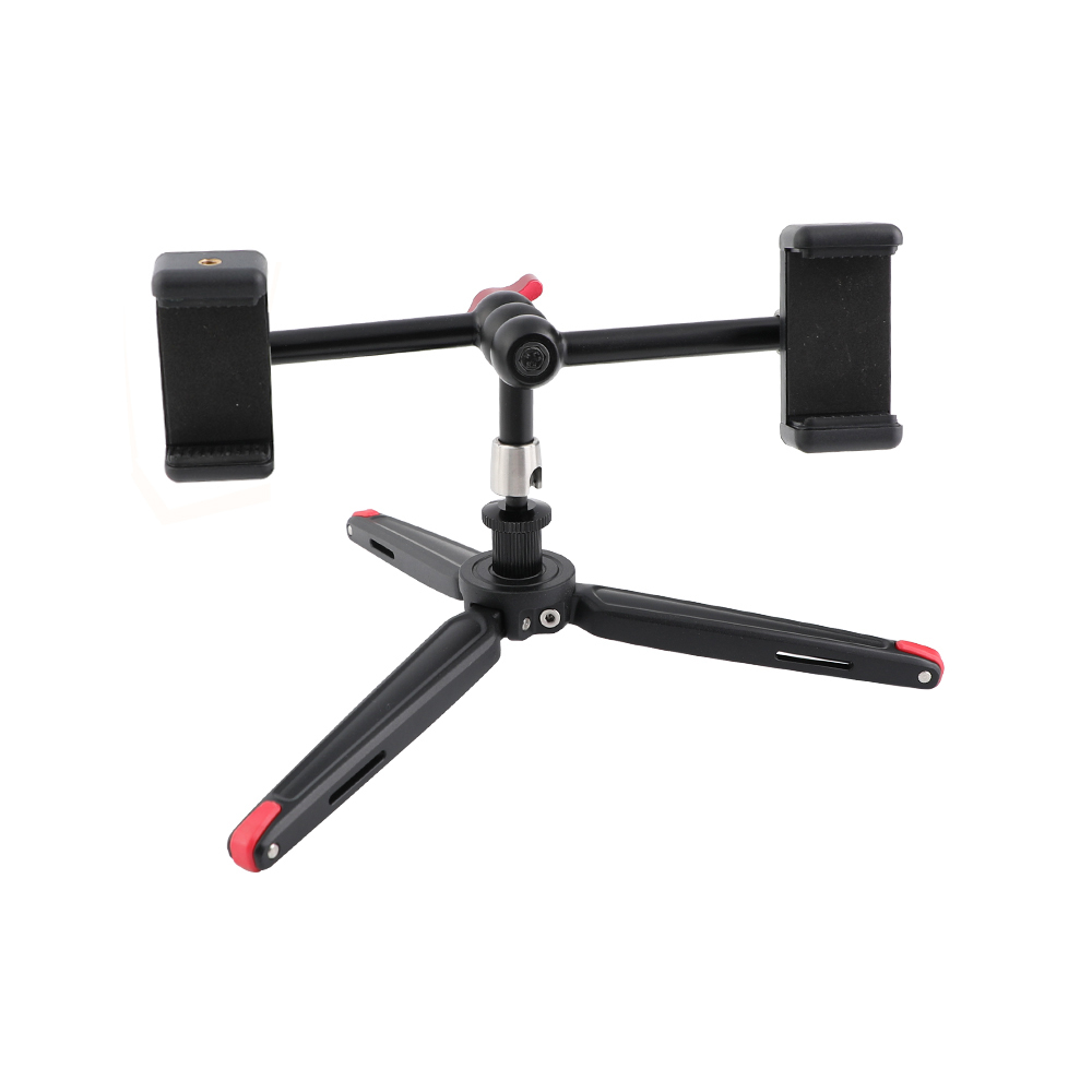 CAMVATE Foldable Mini Tabletop Tripod + 11" Triple Articulating Magic Arm With 1/4" Threads + Double Smartphone Clips