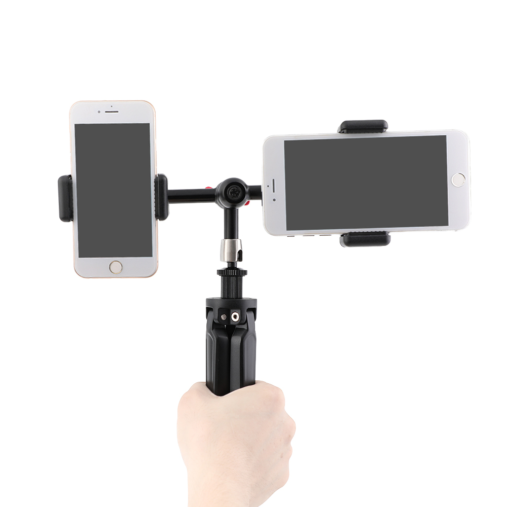 CAMVATE Foldable Mini Tabletop Tripod + 11" Triple Articulating Magic Arm With 1/4" Threads + Double Smartphone Clips