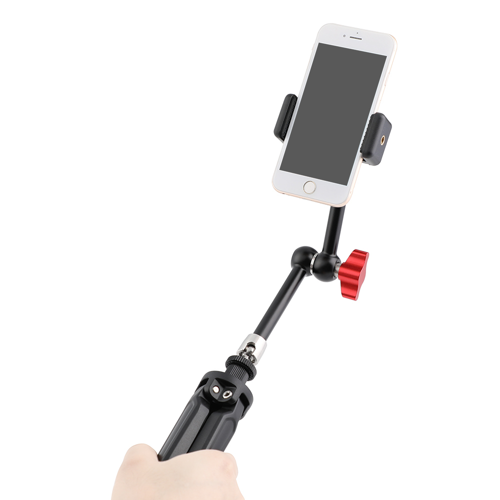 CAMVATE Firm Foldable Mini Tabletop Tripod + 11" Magic Arm With 1/4" Threads + Cellphone Clip