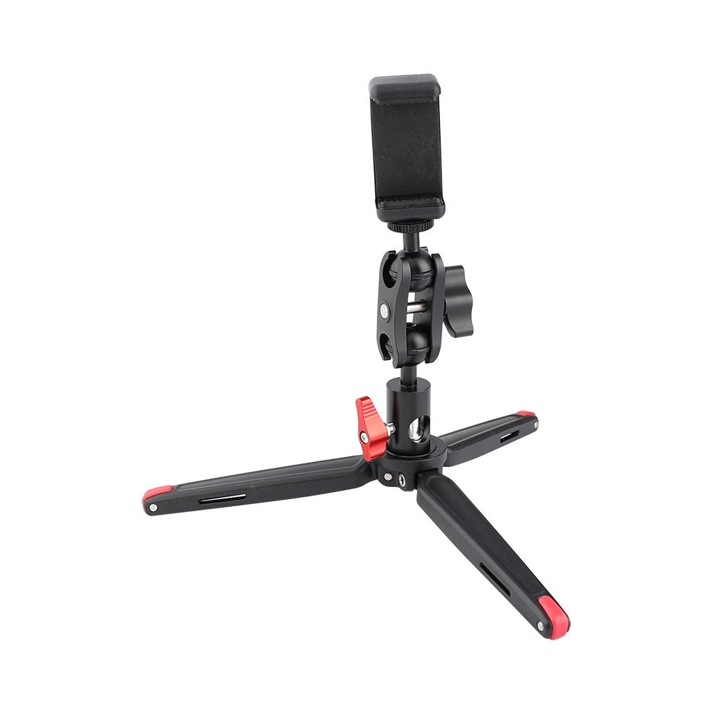 CAMVATE Robust Foldable Mini Tabletop Tripod + Smartphone Clip + Ball Head Peapod Holder With Light Stand Head