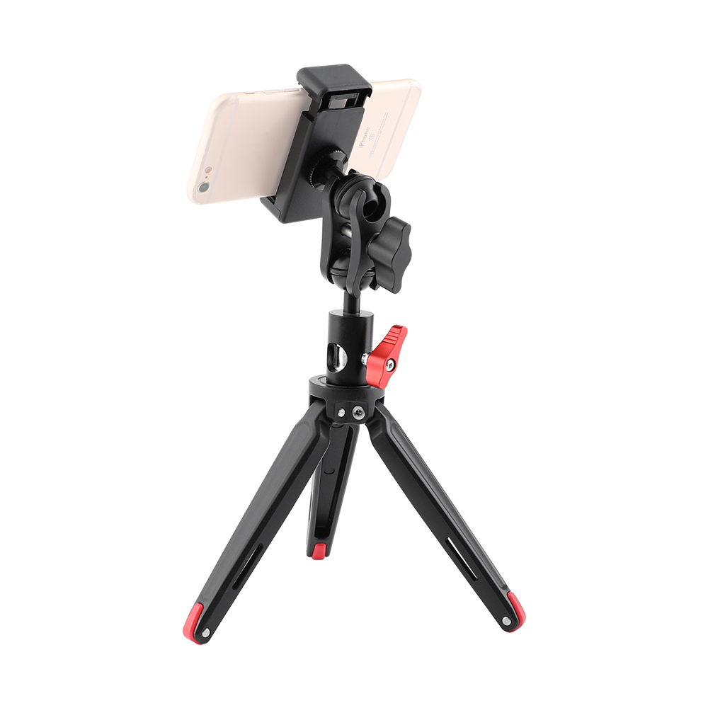 CAMVATE Robust Foldable Mini Tabletop Tripod + Smartphone Clip + Ball Head Peapod Holder With Light Stand Head