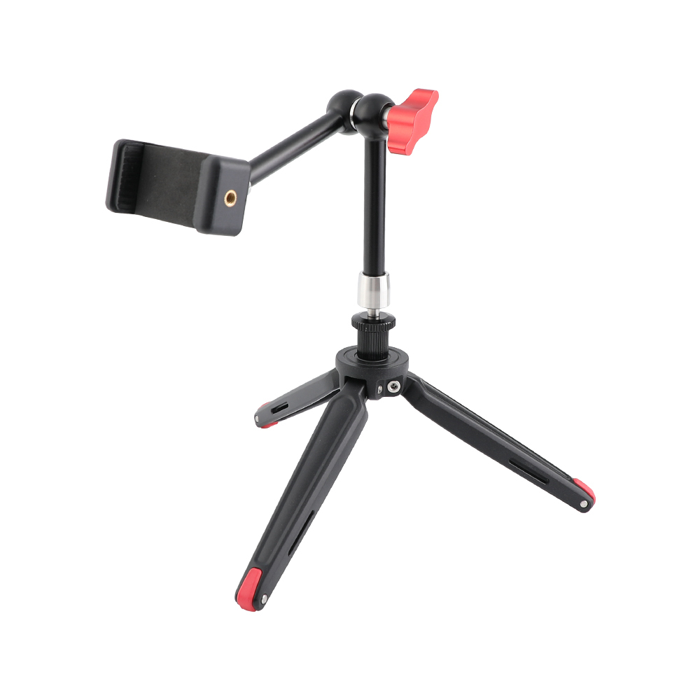 CAMVATE Firm Foldable Mini Tabletop Tripod + 11" Magic Arm With 1/4" Threads + Cellphone Clip