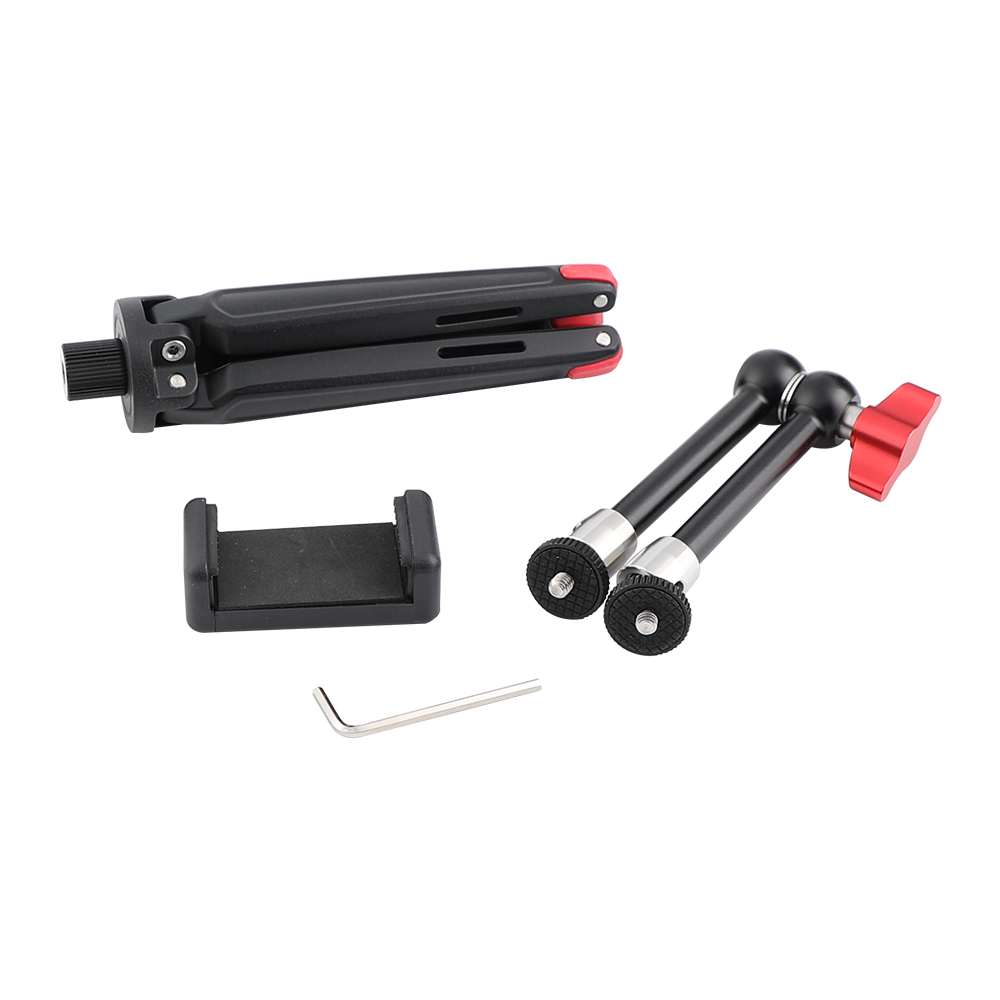 CAMVATE Firm Foldable Mini Tabletop Tripod + 11" Magic Arm With 1/4" Threads + Cellphone Clip