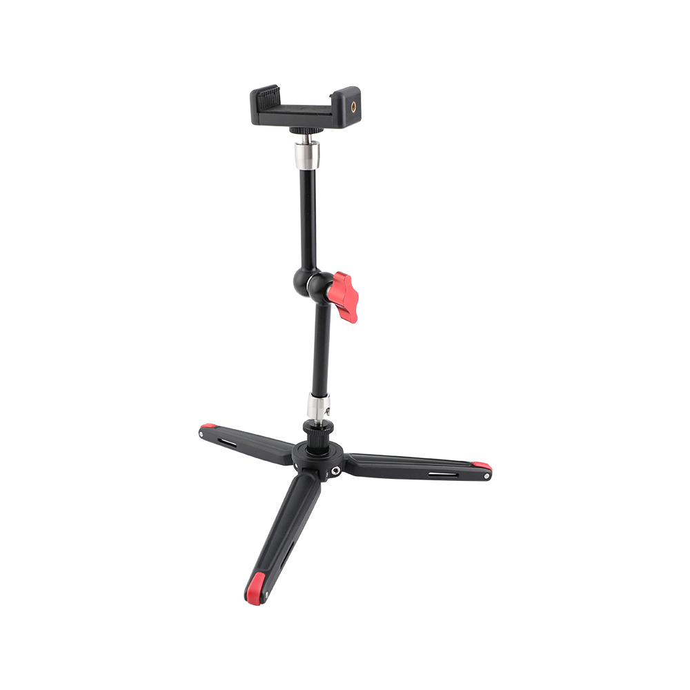 CAMVATE Firm Foldable Mini Tabletop Tripod + 11" Magic Arm With 1/4" Threads + Cellphone Clip