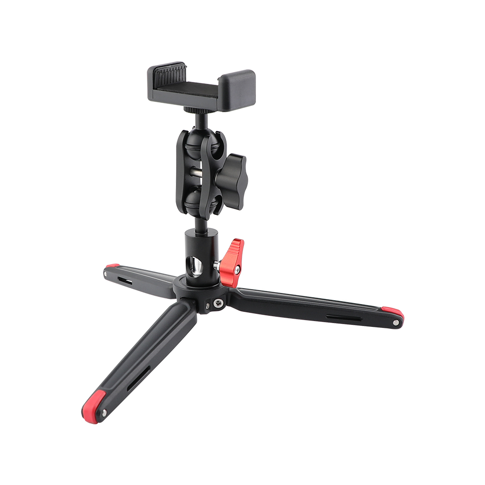 CAMVATE Robust Foldable Mini Tabletop Tripod + Smartphone Clip + Ball Head Peapod Holder With Light Stand Head